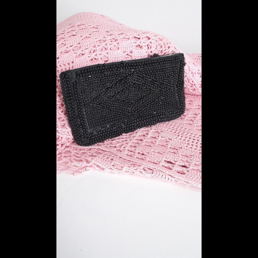 Cute Vintage Du-Val vintage Beaded Black Clutch Purse